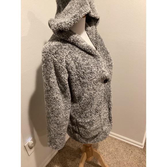 Brandy Melville Gray Speckled Plush Fleece Hooded Cardigan Jacket Women's - Picture 2 of 6